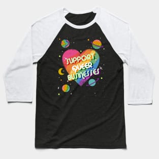 Support queer businesses vintage distressed design with planets Baseball T-Shirt